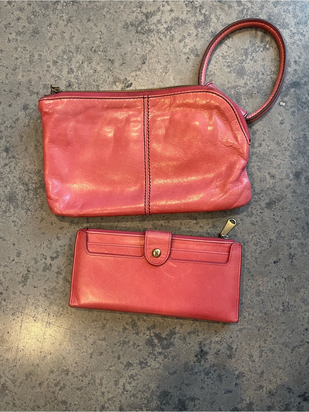 HOBO Coral Pink Leather Wristlet and Wallet Set
